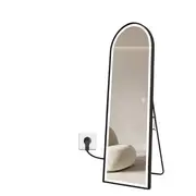 Best World 180cm x 80 cm Full Length Arched LED Mirror Freestanding Wall Mounted Black Frame