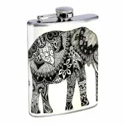 Elephant Art D39 Flask 8oz Stainless Steel Hip Drinking Whiskey
