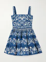 [Agua by Agua Bendita] Agua by Agua Bendita - Lima Ribbons Tiered Floral-print Cotton Mini Dress - Navy - large large Blue