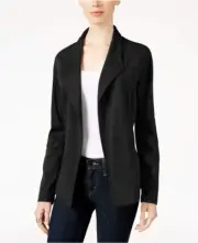 Style & Co Knit Open Front Blazer Women's S Black Solid Collared Long Sleeve
