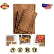 Versatile 3-Piece Acacia Cutting Board Set with Built-in Handle & Juice Groove