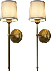 Buyee Set of 2 Pack Rustic Vintage Wall Sconce Lighting Indoor Wall Light Fixture Nightstand Lamps with Fabric Shade for Bedrooms Bedside Reading (Linen)