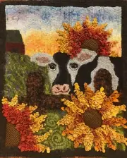 Rug Hooking Design By Goat Hill Designs “Proddy Cow” 20” By 25”, On Linen