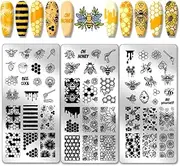 PH PandaHall 3pcs Honeycomb Nail Stamping Plates, Spring Bee Honey Nail Stamper Sunflower Nail Art Stencils Printing Nail Stencils Stainless Steel Nail Picture Plate for Nail Art Design