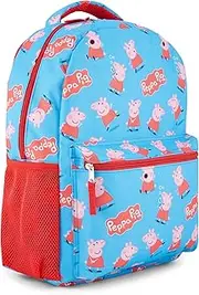 [Peppa Pig] Allover Print Backpack - Adventure with Peppa and George in Every Step, A Playful and Colorful Kids School Bag, Blue, Modern