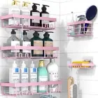 Pink 5 Pack Shower Caddy Shelf Organizers Rack, Self Adhesive Black Bathroom Sto