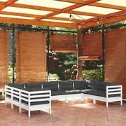 9 Piece Garden Lounge Set with Cushions White Pinewood Outdoor Furniture Patio