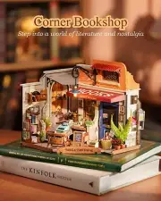 DIY Miniature House Kit | Corner Bookstore w/ LED lights - for book lovers, gift