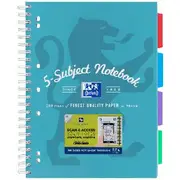 Oxford A4 5 Subject Notebook 200 Page with Scribzee Turquoise