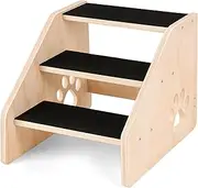 CozyLazy Dog Stairs, Wooden 3-Step Dog Ramp for Small Medium Older Cat, Puppy Essentials Pet Step Ladder for High Bed Couch Car
