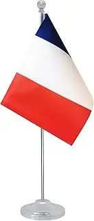 Rotenl France Desk Flag, French Table Office Flag with Metal Pole and Stand Base, International Country Flags, Festival Event Celebration, Classroom Meeting Desktop Decor (France)