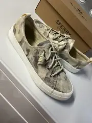 NEW Sperry Womens 9 Crest Vibe Leather Camo Ivory Sneaker Shoes STS87045