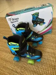 Xino Sports Adjustable Roller Skates Kid size 1-4, black, blue, green LED wheels