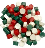 Christmas Wax Bead Mix: Traditional Red, Dark Green, White - approx 250 beads