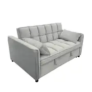 Sarantino Tufted 2-Seater Velvet Sofa Bed - Light Grey