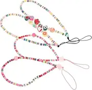 BRIGHTFUFU 4Pcs Beaded Mobile Phone Strap Wrist Lanyard with Fruit Designs Lightweight Polymer Keychain for Easy Attachment and Loss Random Colors