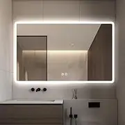 Horizontal LED Mirror 130x80cm Frameless Minimalist Design Adjustable Touch Sensor Dimmable Defogger Modern Home Décor for Bathroom Dressing Room