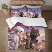 v6395 Bed Sheets Bedding How to Train Your Dragon 3-Piece Bedding Set1 Quilt Cover +2 Pillowcases For Kids Boys Girls Adult Cartoon Warm Cute Fashion