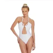VIX One Piece Swimsuit M White Brenda Cut Out Revolve