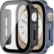 2 Pack Cases for Apple Watch SE/6/5/4 40mm, Electroplating Bumper Frame with Tempered Glass HD Clarity Screen Protector for iwatch Series SE/6/5/4 40mm Accessories, Matte Black/Matte Midnight Blue