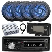 Pyle Marine CD Radio, Amplifier, Cover, Antenna, 4x 6.5" 240W Blue LED Speakers
