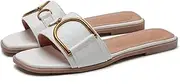 [YZZ] Womens Slippers Square Toe Flats Flip Flops Designer Ladies Slides Summer Sandals Women Shoes (Color : White, Size : 40)