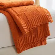 [Aganear] Knit Throw Blanket for Couch, Checkered Cable Knitted Throw Blanket for All Seasons, Soft Cozy Lightweight Knit Blanket for Bed Office Travel Boho Fall Decor (50"x60", Burnt Orange)