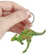Australian Aboriginal Art Bunabiri Souvenir Keyring Kangaroo Shape Rainforest
