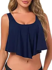 [Aderea] Women's Bikini Top Push Up Tankini Tops Full Coverage Bathing Suit Top Flounce Swimsuit Swim Tops with Built in Bra