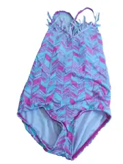 NWT Billabong Fringed One Piece Swimsuit Girl's 4 PMU Chevron Print