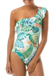 Vince Camuto Lush Tropic Ruffle One Shoulder One-Piece Multi 10