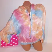 Victoria Secret PINK Hoodie Large Colorful Tie Dye Crop Long Sleeve 1/4 Zip New