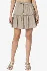 TheMogan Ruffled Tiered Linen-Blend Drawstring Elastic Waist A-Line Mini Skirt