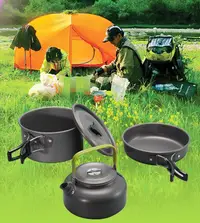 在飛比找松果購物優惠-露營2-3人套裝煎鍋煮鍋茶壺組合硬質氧化鋁鍋野營套鍋茶壺套裝