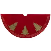 60" Red Dupion Embroidered Tree Skirt