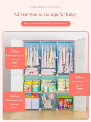 兒童衣櫃 簡易收納櫃 寶寶嬰兒衣服 小衣櫥 家用臥室 組裝箱 儲物櫃子 (5.5折)