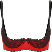 [Riismen] Women's Sexy Lace 1/4 Cup Bra Underwired Shelf Bra Push Up Half Cup Bra Bralette Balconette Underwear