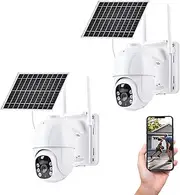ADVWIN 2 PCS Solar Security Cameras Outdoor Wireless, Wi-Fi Home Security Cameras with Colour Night Vision, PIR Motion Alarm, 2-Way Audio