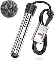 AMZYYDS 2000W Immersion Water Heater, Electric Submersible Water Heater with Timer,Portable Electric Heater Stainless Steel Guard for Home Outdoor Travel Camping Home Instant Water Heater (Black)