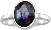 [JewelryWeb] 925 Sterling Silver Faceted 7mm X 9mm Oval Labradorite Stackable Ring-Stackable-Ring for Women