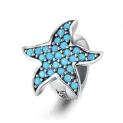 Blue Starfish Stopper Charm Silver plating Beads Fit Women Bracelet & Bangle