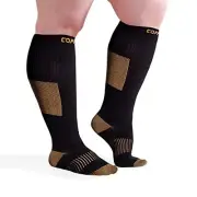 Wide Calf Copper Compression Socks for Women & Men - Diabetic 4X-Large Black