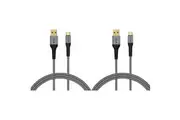2PK Verbatim USB-A To Type C 2.0 Quick Charge Cable L-Shaped 120cm Grey