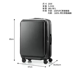 【Samsonite 新秀麗】25吋 UNIMAX 1/9上掀式可擴充PC抗菌減震煞車輪行李箱(多色可選)