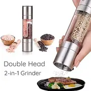 2 in 1 Stainless Steel Salt and Pepper Grinder Set Double Head Salt and Pepper Grinder Manual Salt and Pepper Mill Grinder Salt Grinder Refillable Sea Salt Gri