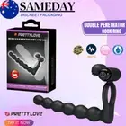 Vibrating Cock Ring Double Penetrator Penis Ring Anal Beads Couples Sex Toy