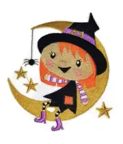 Happy Halloween [ Winifred Witch on the Moon ] Embroidered Iron on/Sew patch
