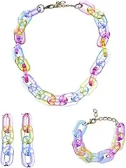 [Yardenfun] Acrylic Jewelry Set Necklace Bracelet Earring Paper Clip Chain Fashion Jewelry