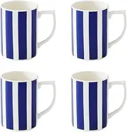 [Spode] Steccato Collection - 12oz Coffee Mug with Large Handles, Stripe Cobalt Blue (Set of 4) | Fine Earthenware | Dishwasher and Microwave Safe | Cup For Coffee, Tea, Latte, and Hot Chocolate