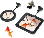 2PCS Fish Feeding Rings, Easy to Install Practical Aquarium and Fish Tank Floating Ring Food Feeder for Goldfish Turtles and Other Smaller Fish (Round and Square, Black)